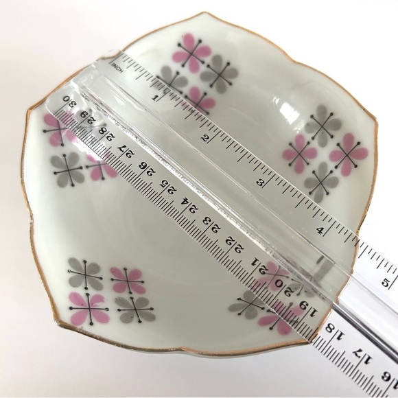 Vintage Bowl Porcelain Tulip Shape Trinket Dish Japan Atomic Flower Grey Pink - Picture 12 of 12